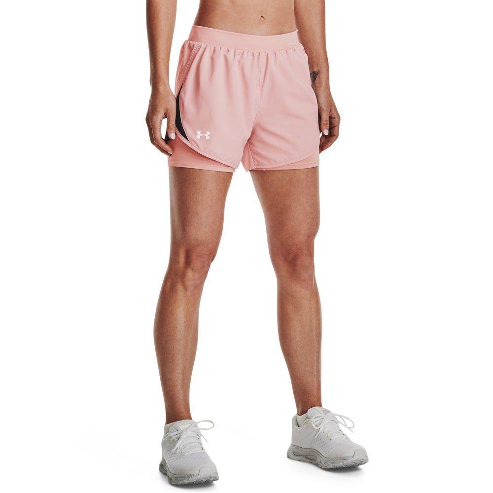 NWT women's Under Armour Coral White Active Workout Running Shorts Medium Fly-By